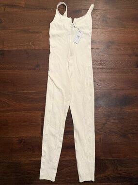 GIGI C Cream Textured Knit Jumpsuit